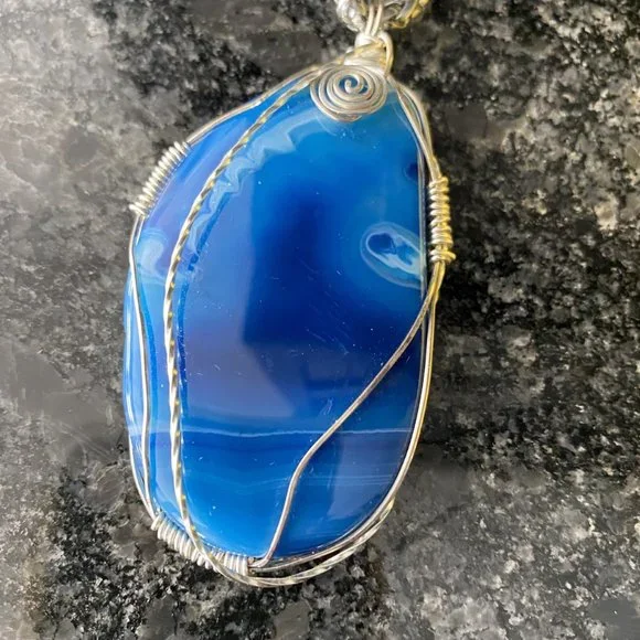 Blue Aqua Agate Stone Necklace - Picture 8 of 8